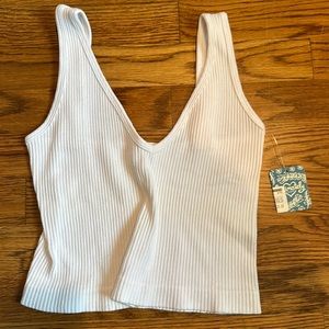 Free People Ribbed White Cropped Tank